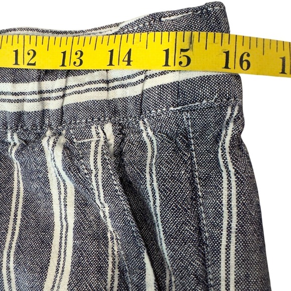 Linen Blend Wide Leg Pants M Blue White Stripes Drawstring Waist Pockets Coastal - Picture 7 of 9